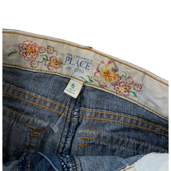 The Childrens Place Girls 6 Vintage Y2K Roll Tab Long Shorts Jean Denim Blue Wai - Picture 2 of 3